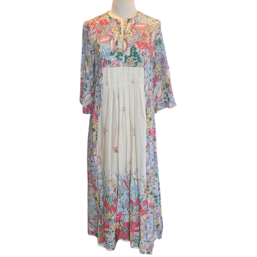 Loungewear By Tiffany 70s Empire Waist Prairie Butterfly Gardens. 11/12. Medium - Picture 1 of 16